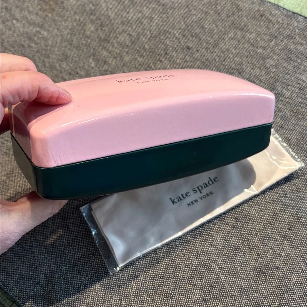 Kate Spade Pink & Green Hard Shell Eyeglass Case w Cloth